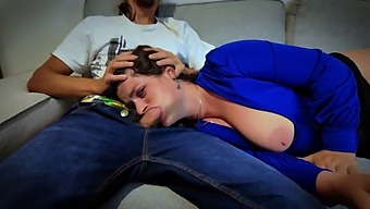 Stepson Gives An Amazing Deepthroat To His Stepmom'S Big Natural Tits