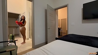 Step-Sis Comes In Without Wearing Any Panties On Her Skin.